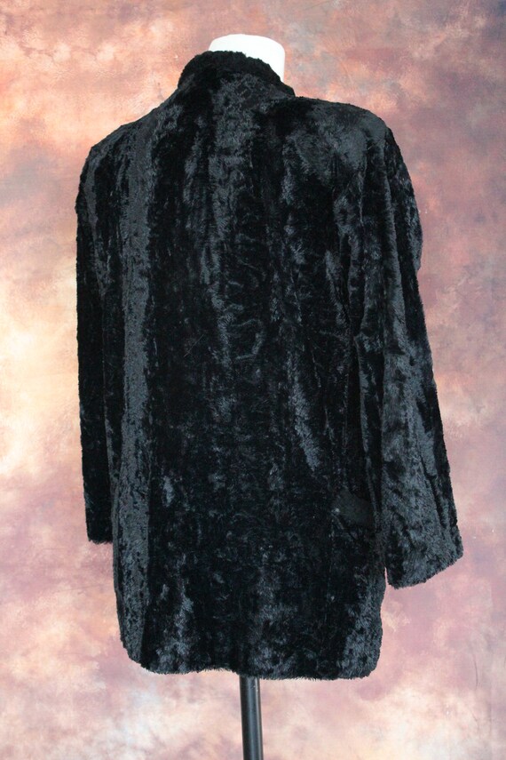 50s Black Faux Fur Silk Opera Coat w Hook (Vintag… - image 6