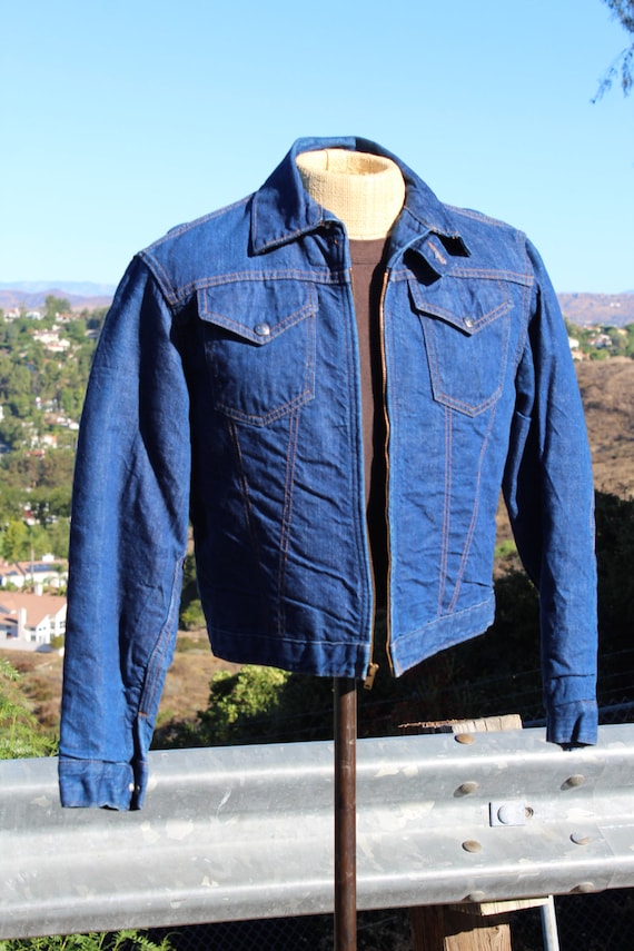 60s Blue Denim Jeans Jacket w Wool Lining 40 (Vin… - image 3