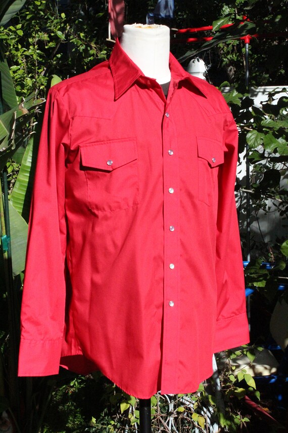 Vintage 60s Chili Red Western Cowboy Shirt NOS Ma… - image 8