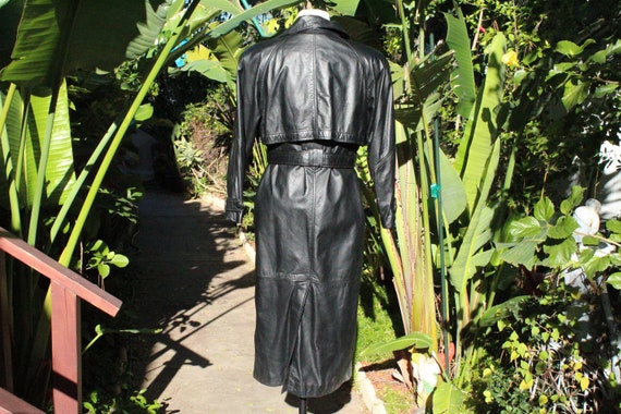 Long Vintage Wilsons 80s Black Leather Trench Coa… - image 4