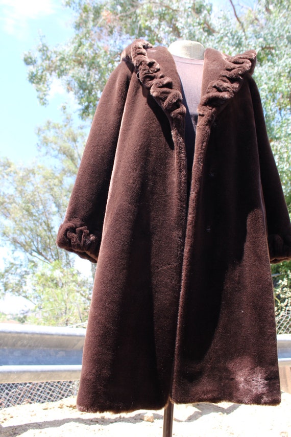 Chocolate Brown Faux Fur Coat with Hood (Vintage … - image 6