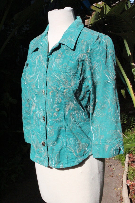 Light Blue Cotton / Linen Embroidered Jacket (Vin… - image 3