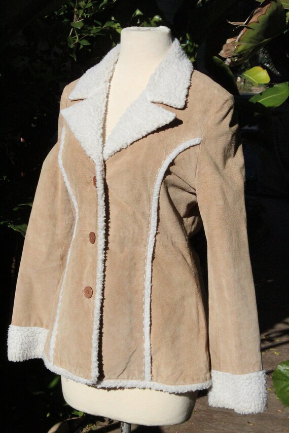 Vintage Catalani Tan Suede Jacket w White Shearli… - image 3