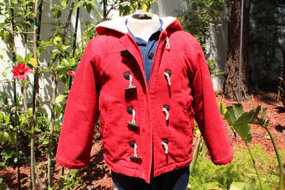 Kids Red Corduroy Shearling Toggle Parka 6 (Vinta… - image 1