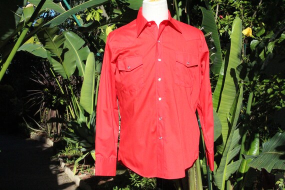 Vintage 60s Bright Red Western Cowboy Shirt NOS M… - image 7