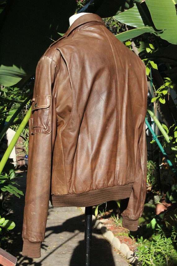 Vintage 80s Brown Leather Bomber Jacket JBL (Vint… - image 6