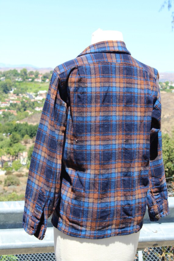 Vintage 60s Wool Pendleton Blue / Orange Plaid Me… - image 4