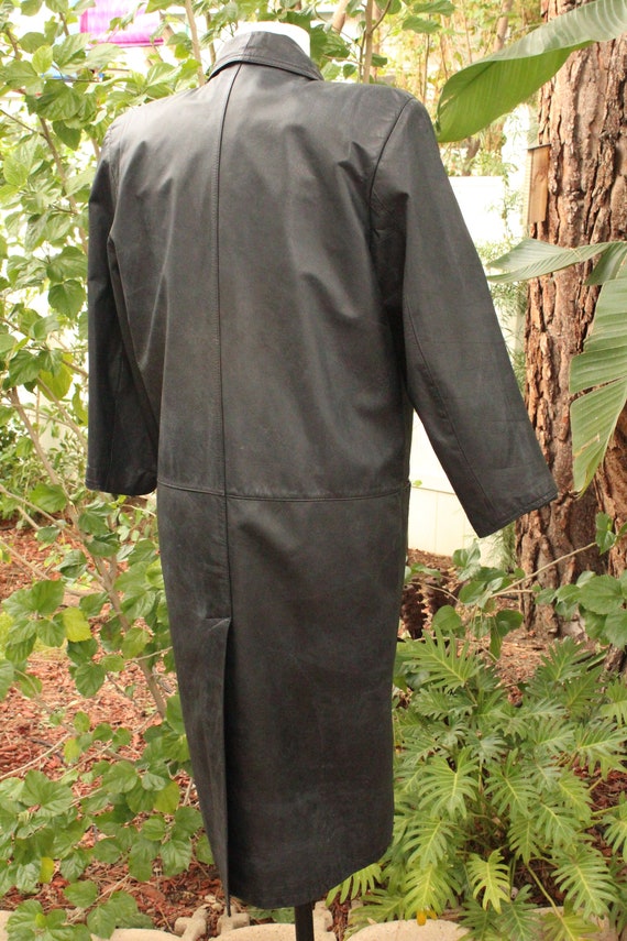 Long 80s Black Leather Vintage Trench Coat (Vinta… - image 6