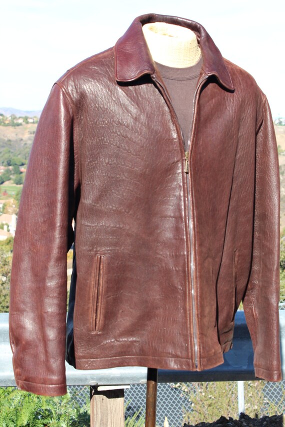 Vintage Dark Brown Leather Bomber Jacket XL (Vint… - image 3