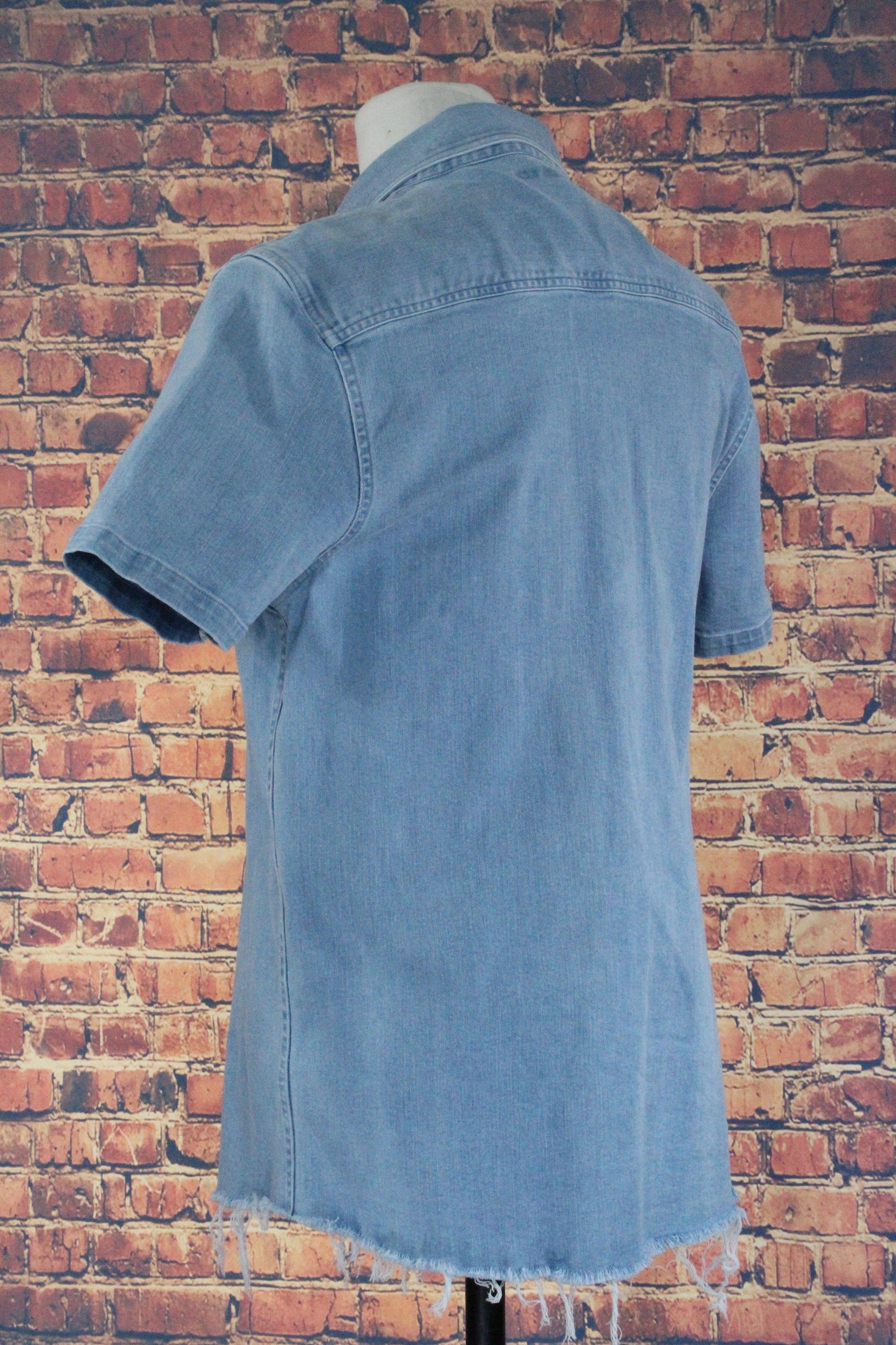 Boys Half Sleeve Patch Detail Denim Shirt in Vintage Denim Blue