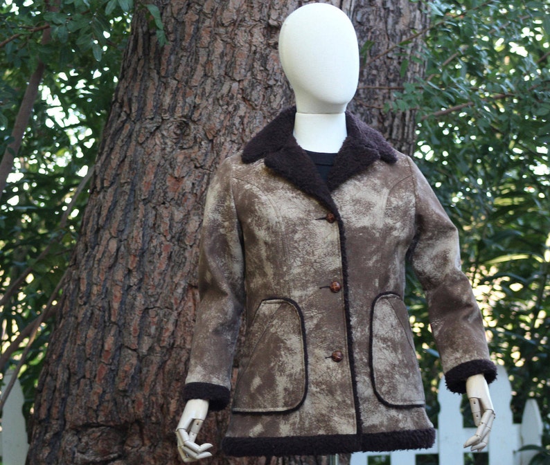 Vintage 70s Brown Vegan Jacket w/ Shearling Vintage / 70s image 1