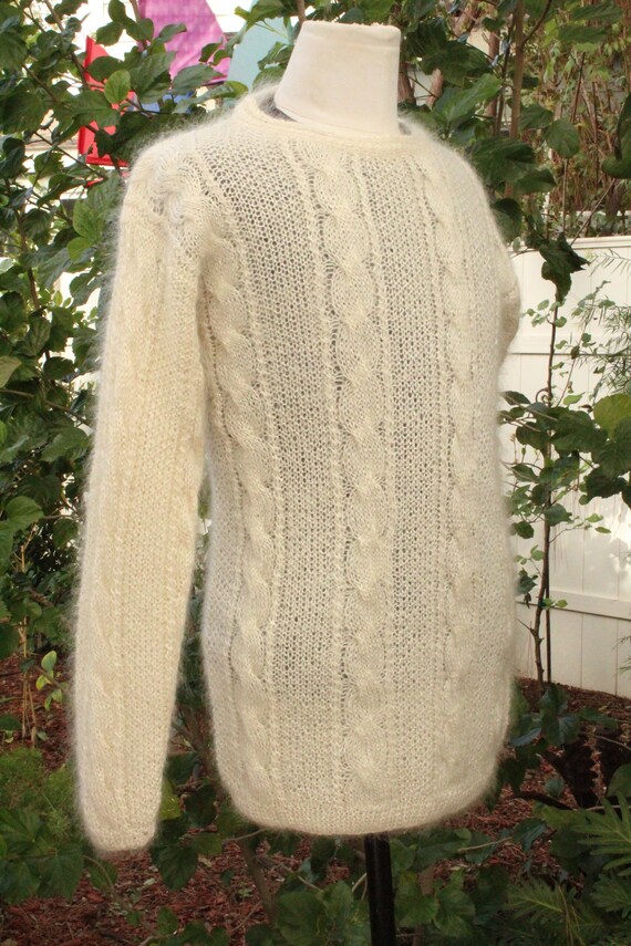 White Mohair Blend Shiny Shiny Pull Over Sweater … - image 2