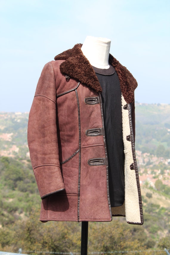 Brown NuBuck Leather Sheep Wool Jacket (Vintage /… - image 2