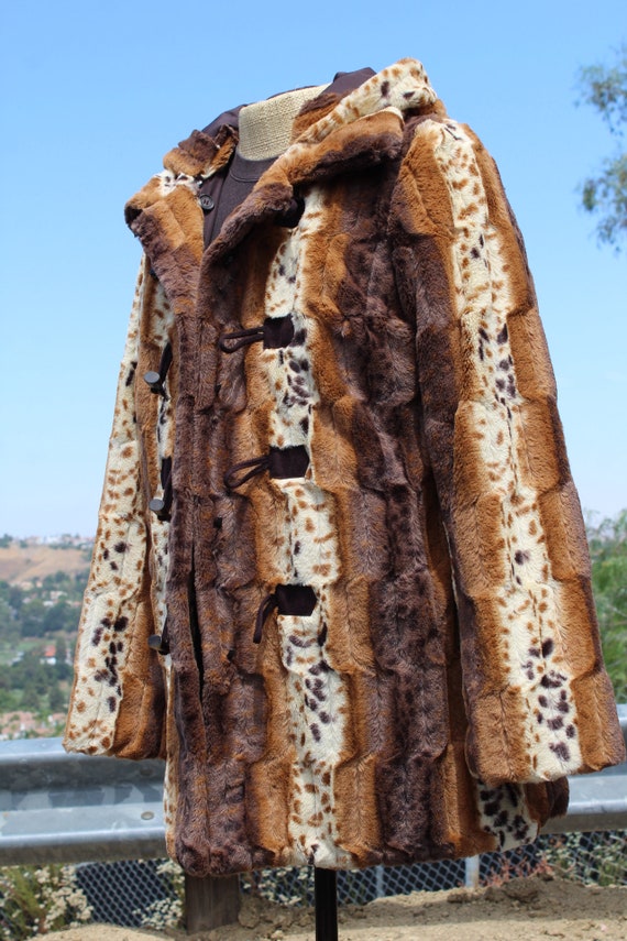 80s Faux Fur Cheetah Reversible Jacket w Toggles … - image 6