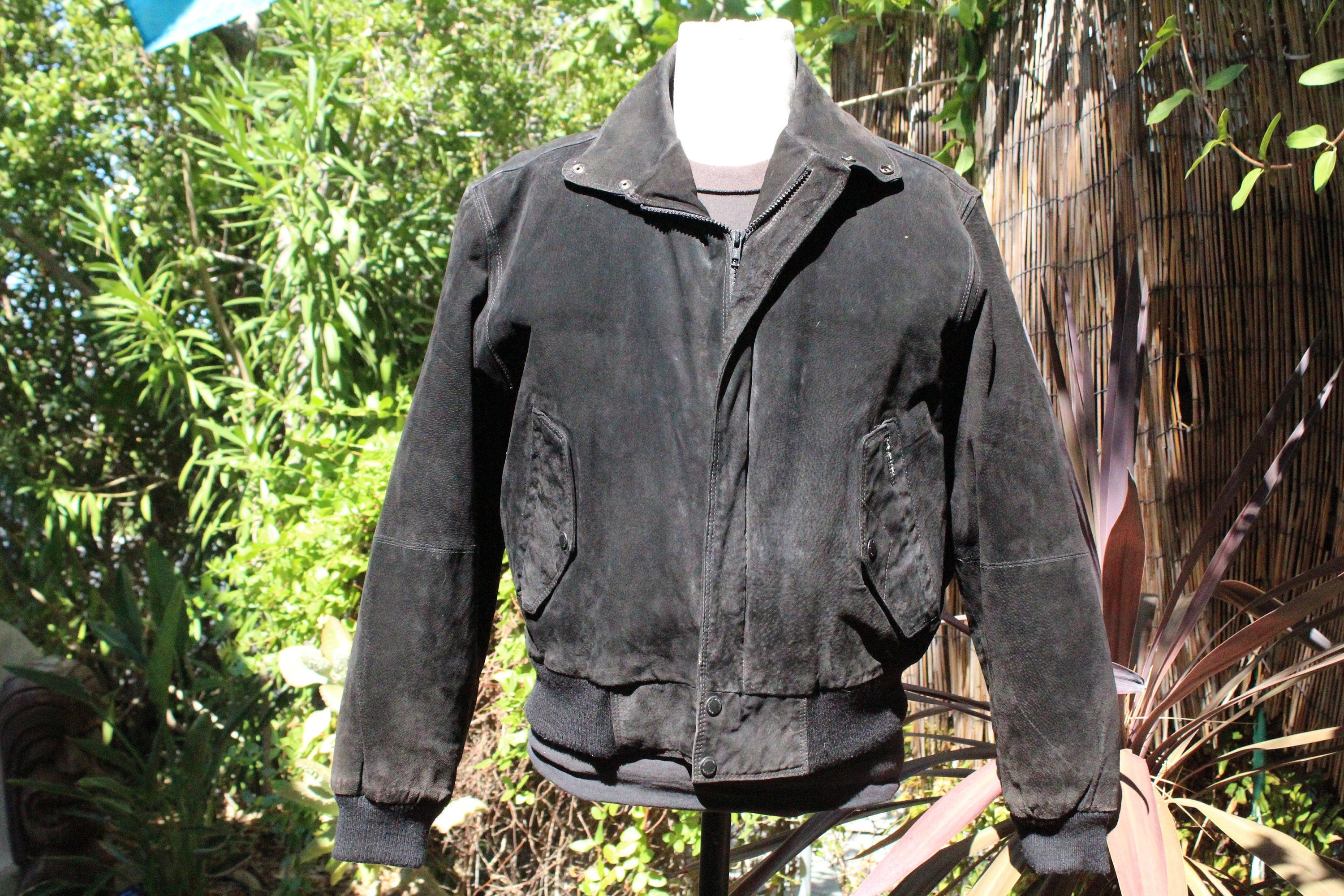 RARE Members Only Black Suede Bomber Jacket W White Faux Fur Liner