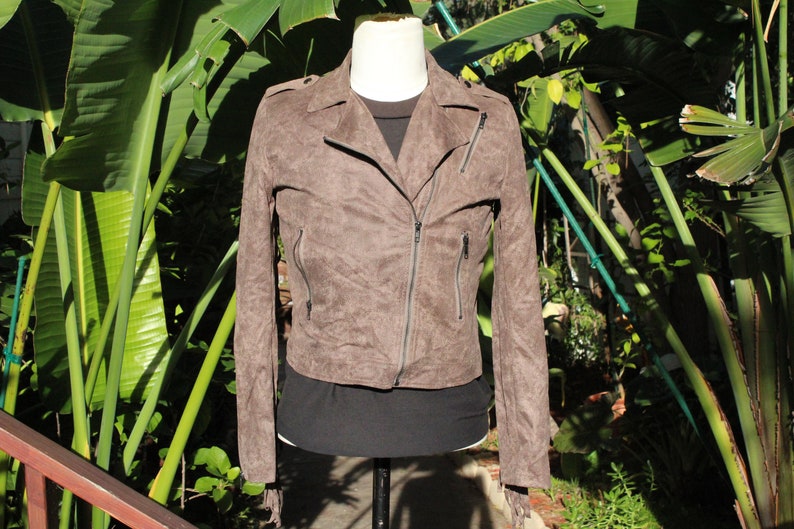 Fringe Chocolate Brown Faux Suede Motorcycle Jacket Vintage / 80s image 1