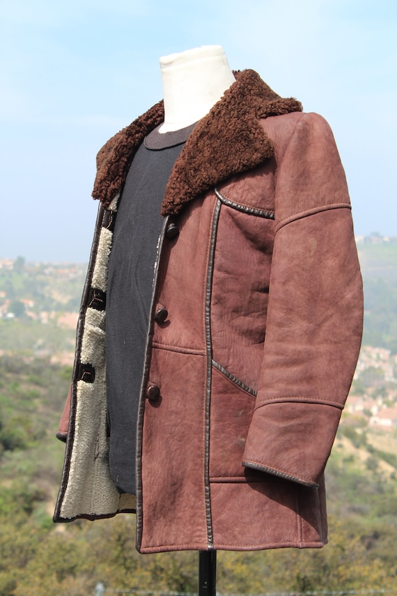Brown NuBuck Leather Sheep Wool Jacket (Vintage /… - image 3