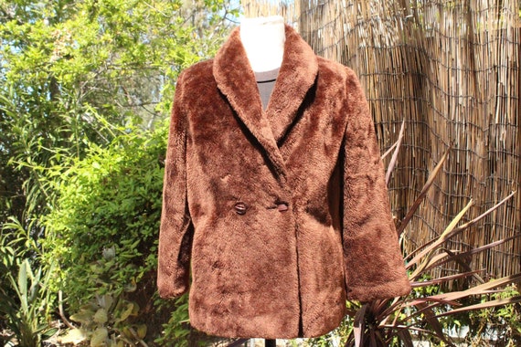 Vintage 60s Brown Faux Fur 2-Button Sears Coat (Vi