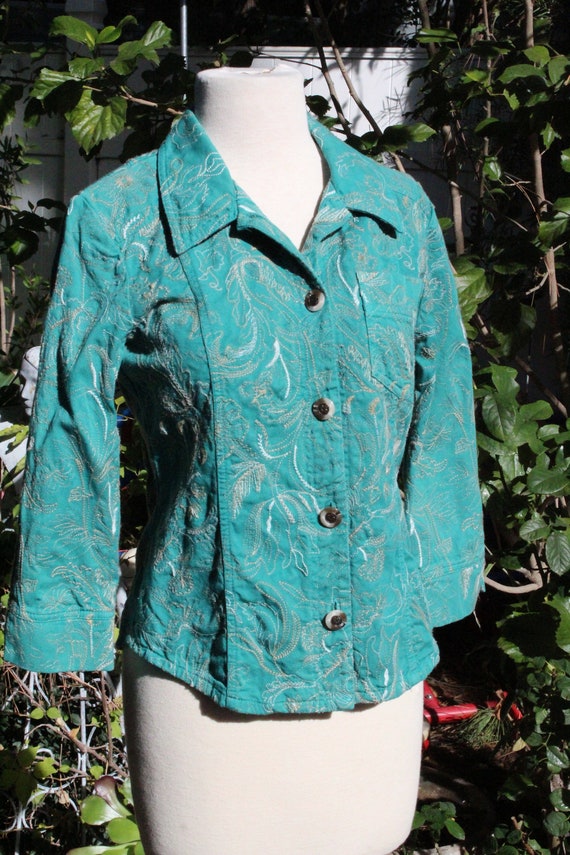 Light Blue Cotton / Linen Embroidered Jacket (Vintage… Gem