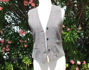 Petit gilet en laine à chevrons rouge noir femme (vintage / années 70)