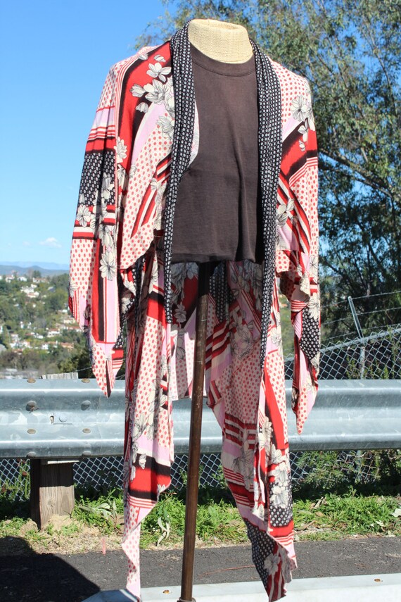 Flowy Red Patterned Cardigan (Vintage/ 90s) - image 3