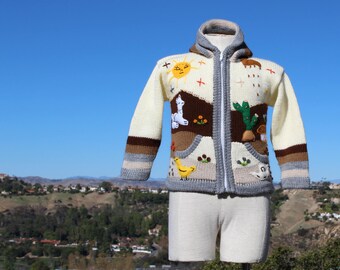 Handknit Kid's Southwestern Alpaca Sweater Hoodie (Vintage / 80s)