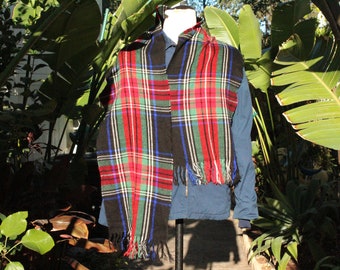 Electric Blue Red Green Plaid Scarf (Vintage / 80s)