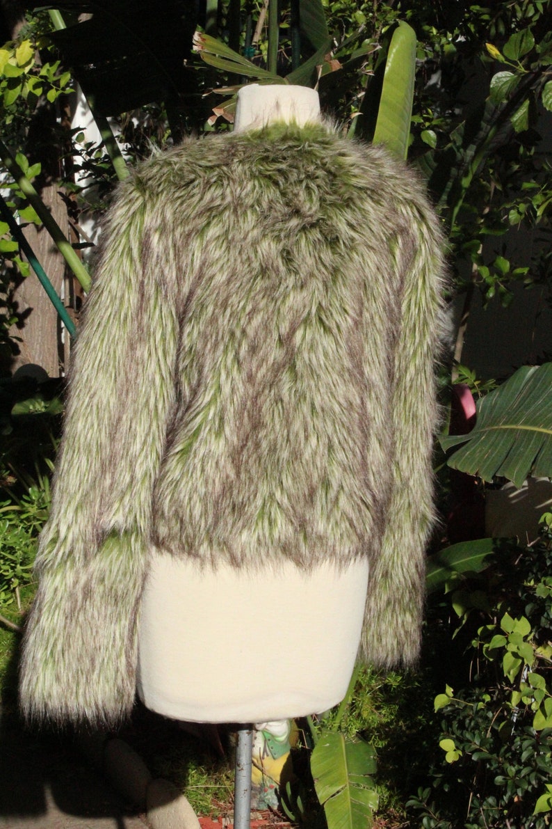 RARE Vintage Green Faux Fur Jacket w Beaded Closure Vintage / 80s image 6