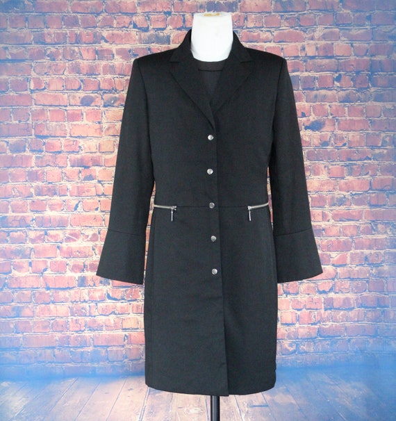 Long Black Goth Jacket with Zippers (Vintage / 80… - image 2