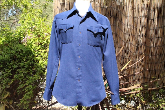 Vintage 70s Dark Blue Western Snap Shirt (Vintage