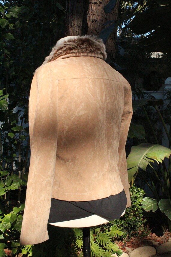 Vintage 70s Brown Faux Suede Finish Coat w/ Faux … - image 4