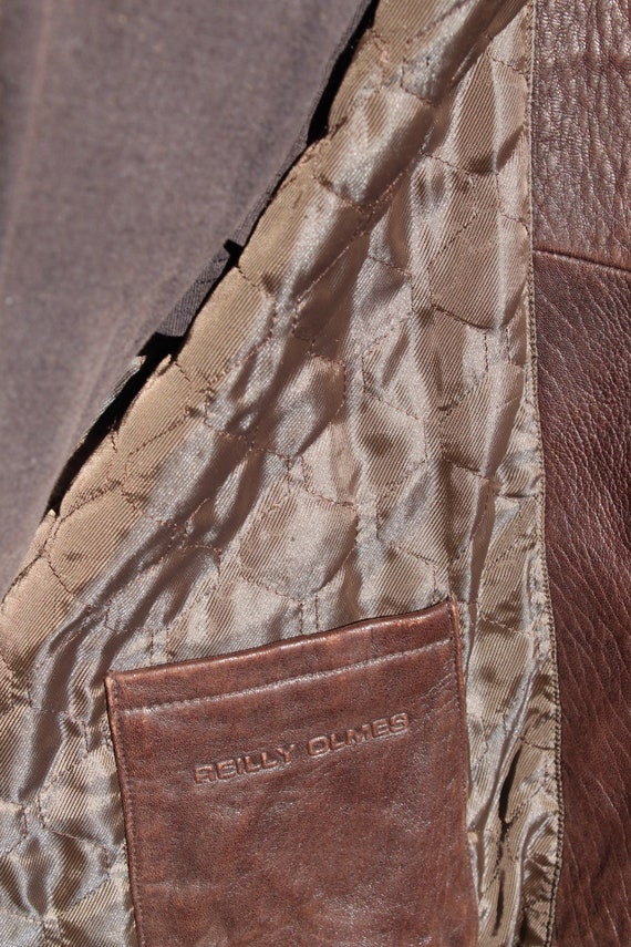 Vintage Dark Brown Leather Bomber Jacket XL (Vint… - image 8