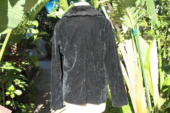 Vintage 80s Womens Black Velvet Jacket w/ Faux Fu… - image 5