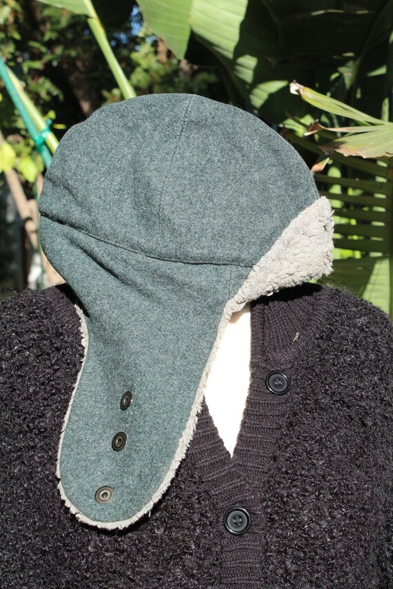 Grey German Winter Hat w Shearling (Vintage / 80s) - image 3