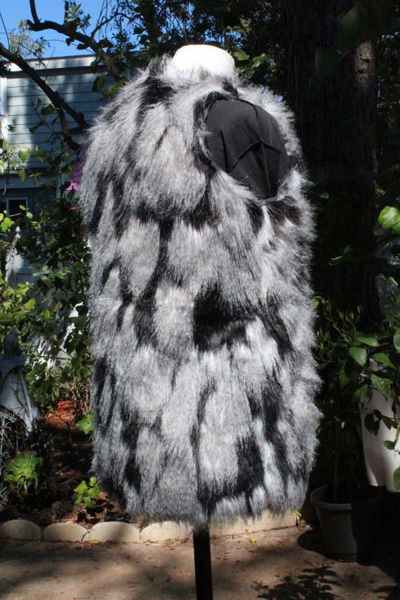 Black White Grey Faux Fur Vest w Pockets (Vintage… - image 6