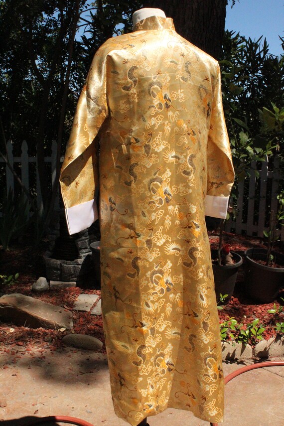 Golden Dragon Shiny Changshen Kimono Robe (Vintag… - image 4