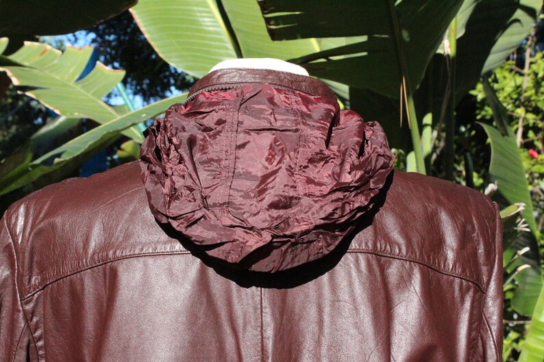 Vintage 70s Chocolate Brown Leather Jacket w Hidden Hood image 8