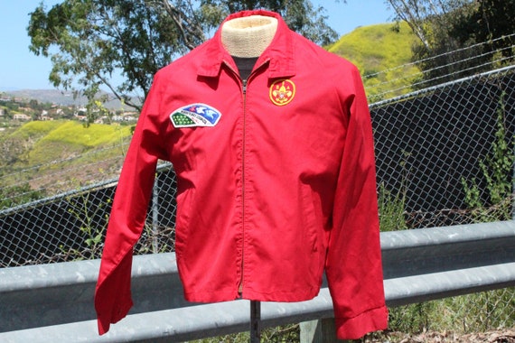 70s Red Boy Scouts Windbreaker w Original Patches… - image 1