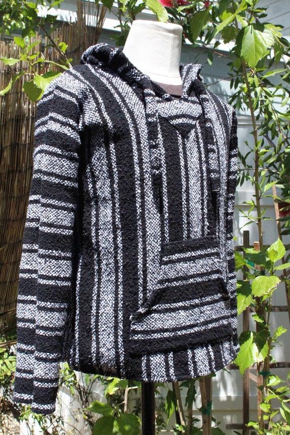 90s Black / Grey Striped Baja Hoodie (Vintage / 9… - image 2