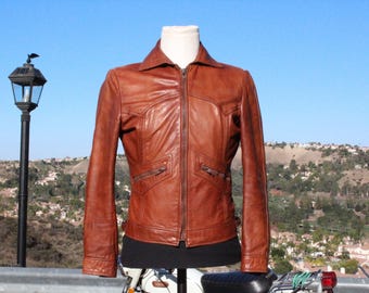 Vintage 70s Genuine Brown Leather Motorcycle Jacket (Vintage / 70s / Saxony)