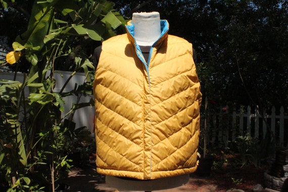 Blue / Yellow Reversible Down Puffer Vest vintage / 80s - Etsy UK