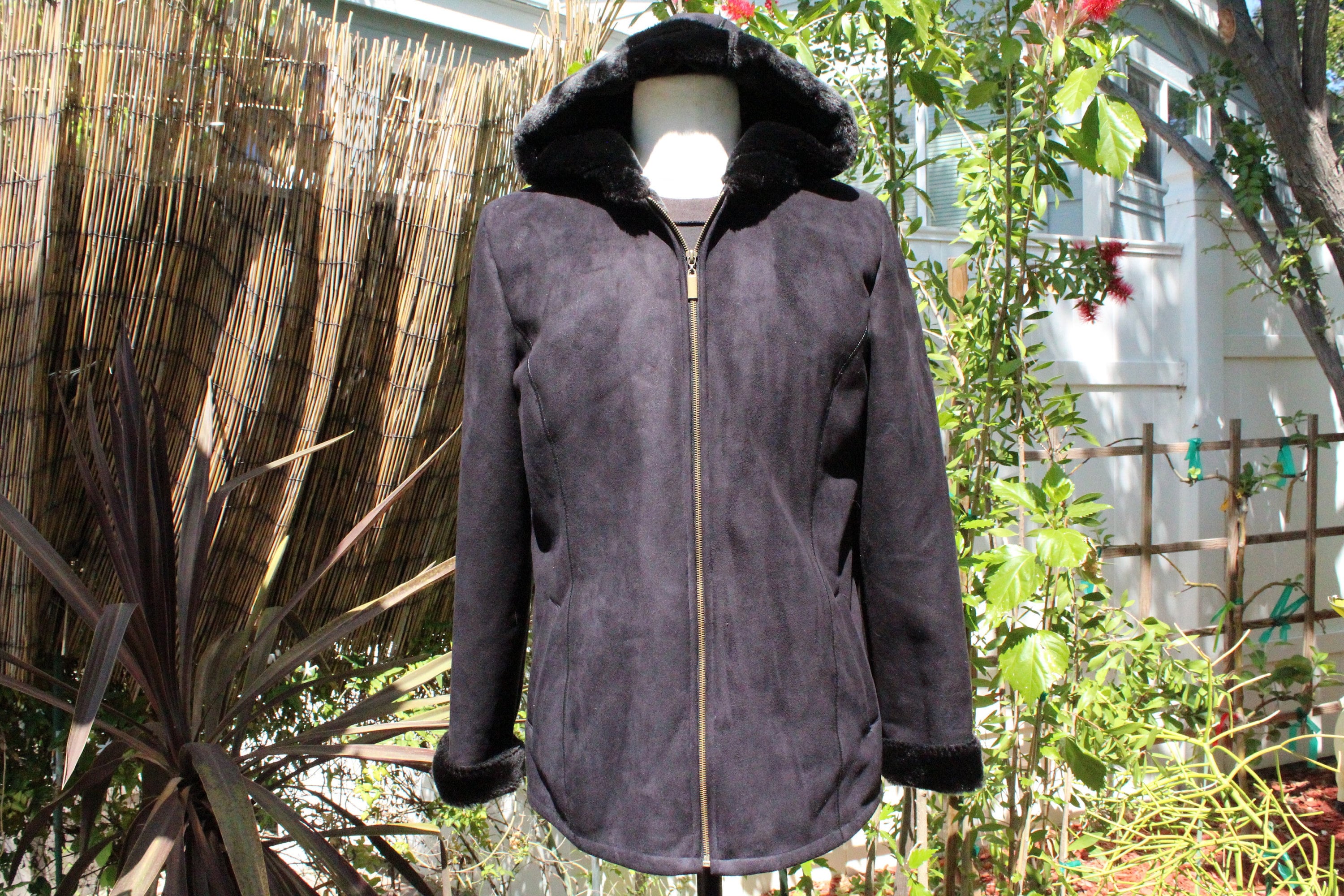 Black suedette hooded clearance parka