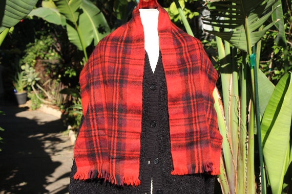 Classic Red / Purple / Black Plaid Scarf (Vintage… - image 2