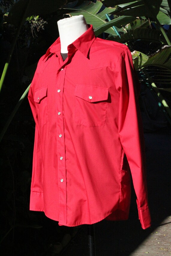 Vintage 60s Chili Red Western Cowboy Shirt NOS Ma… - image 4