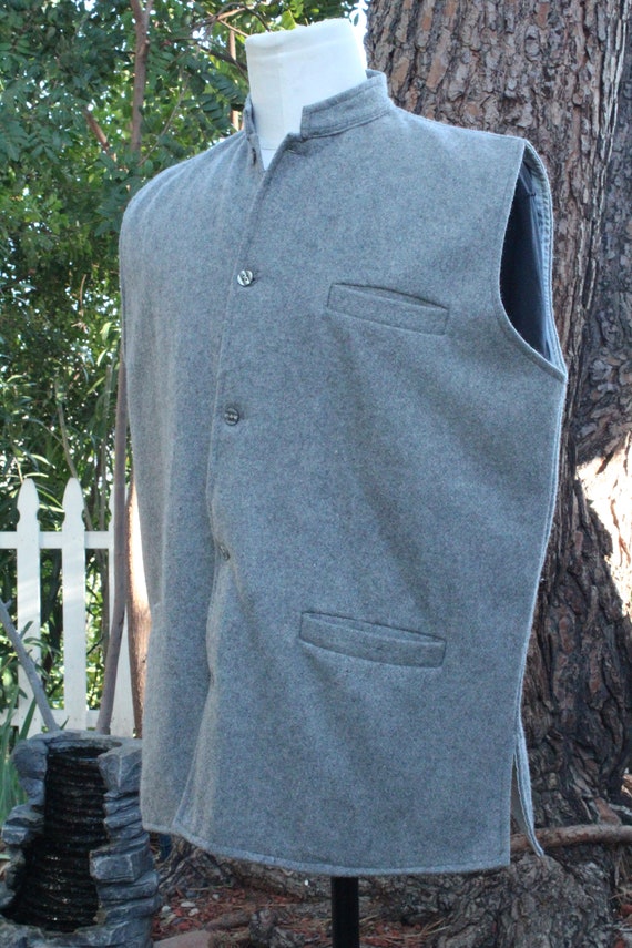 Grey Wool Indian Vest w/ Neru Collar & Specialty … - image 3