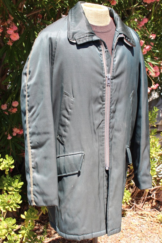 Unique 60s Dark Green Nylon Work Jacket Zip Hood … - image 4