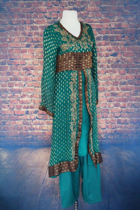 Indian Green Shiny Kurta w Traditional Cotton Pants (… Gem