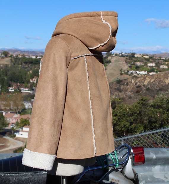 Kid's Vegan Brown Shearling Coat w/ Hood (Vintage… - image 3