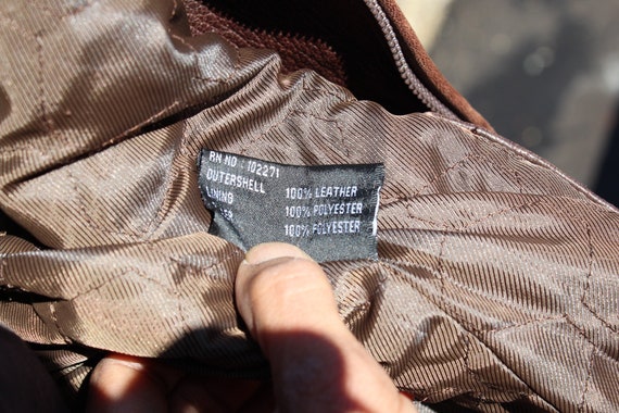 Vintage Dark Brown Leather Bomber Jacket XL (Vint… - image 9