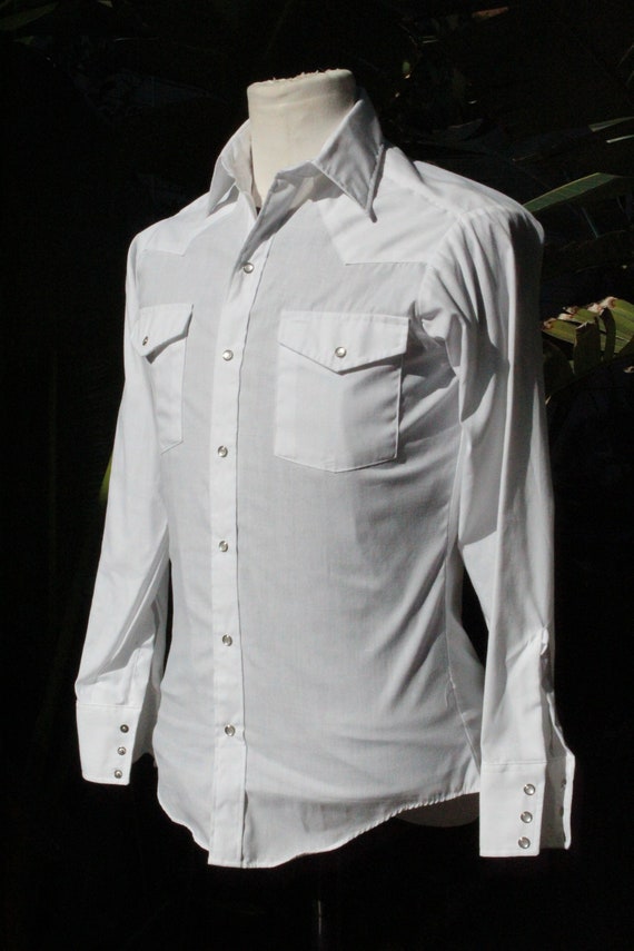 Vintage 60s White Pearl Snap Western Shirt 14 - 1… - image 3